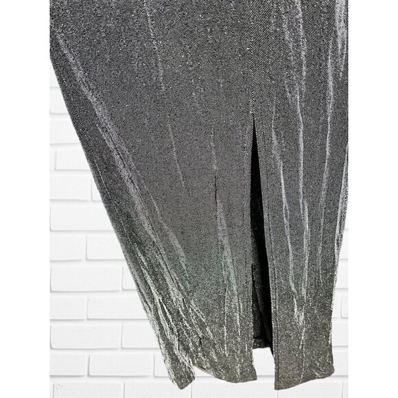 Betsey & Adam Women's Size 9/10 High Neck Semi Formal Metallic Maxi Dress Cutout - Picture 3 of 9